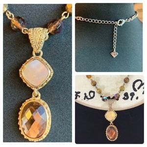 Cookie Lee Gold Tone Mother of Pearl Tiger Eye Brown "Topaz" Necklace
